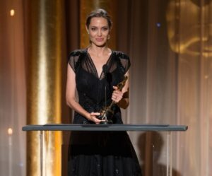 Angelina Jolie with her humanitarian award