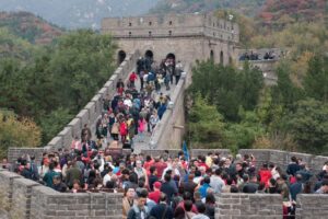 A huge Crowd on the Great Wall of China