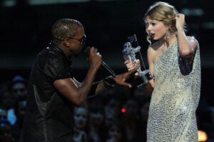 Taylor Swift and Kanye West on the stage